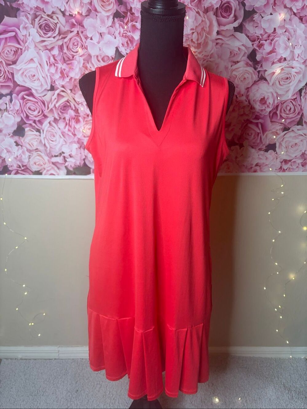 Sport Haley Women's Red Sleeveless Golf Dress Pleated Hem Polo Collar Size Mediu